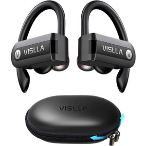 Wireless Earbuds, Bluetooth Earbuds with Earhooks, 82H Long Battery Life,HiFi Running Headphones with Mic,PU Leather Charging Case,Waterproof Sport Ear Buds for Gym Working Out (Black)