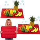 Novabright 2 Pcs Reusable Freezable Ice Mat 19.69 15.75 Inch Square Ice Pad for Buffet Table Chilled Serving Tray Party for Refrigerating Cooked Food Cheese(Red)