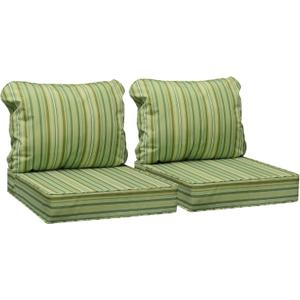 AAAAAcessories Outdoor Seat Cushions for Chairs, Fade-Resistant, Waterproof Patio Furniture Replacement Cushions, 25.5" x 25.5" x 5" + 25.5" x 19", Set of 2, Mossy Forest Stripe
