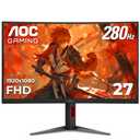 AOC C27G4ZH 27" Curved Frameless Ultra-Fast Gaming Monitor, FHD 1080p, 0.3ms HDMI 240Hz/DP 280Hz, 1500R, AMD FreeSync, HDR, Height Adjustable, 3-Year Zero Dead Pixel