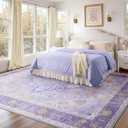 RELEANY Area Rugs 8'x10' Washable Non-Slip, Floral Vintage Distress Print Pattern Medallion Carpet for Living Room Bedroom Dining Room, Light Purple Brown