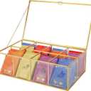 REDHUGO Glass Tea Bag Organizer with 8 Compartments, Handmade Large Tea Bag Storage Box for Counter Kitchen, Tea Bag Holder,Tea Storage Containers with Lid,Tea Accessories Gifts for Tea Drinkers,Gold