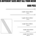 Cable Zip Ties,600 Piece Self-Locking Nylon Cable Ties,Assorted Sizes 4+6+8+10+12-Inch,Multi-Purpose Wire Management Plastic Ties,Perfect for Home,Garden,Office,Travel and Workshop.White