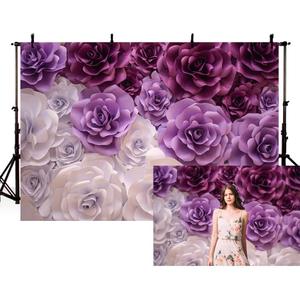 MEHOFOND 7x5ft Rose Flower Photography Backgrund Purple White Floral Girl Birthday Woman Portrait Backdrop for Wedding Bridal Shower Party Banner Cake Table Wallpaper Decoration Photo Studio