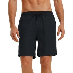 Rouen Men's Athletic Shorts Zipper Pockets Lightweight Quick Dry Drawstring 7/9 Inch Sport Workout Running Golf Gym Shorts Men Size L, Black