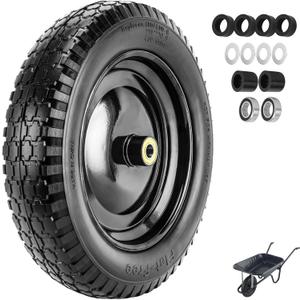 4.80/4.00-8" Tire Flat Free 14.5" x 3.2" (1Pcs) Universal Solid Wheelbarrow Tire with 5/8 Bearings 3 -7 Hub Centered, for 4.80/4.00-8, 3.50/2.50-8, 4.00-6 Wheelbarrow Wheels