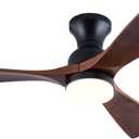 42 Inch Low Profile Ceiling Fan with Light and Remote, Dimmable LED Light, Quiet DC Motor Flush Mount Ceiling Fan, Wood Hugger Ceiling Fans with Lights, Indoor Outdoor Black