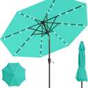 9FT Solar Umbrella 32 LED Lighted Patio Umbrella Table Market Umbrella w/Tilt and Crank, UV-Resistant Outdoor Umbrella for Pool, Garden, Deck, Turquoise Blue