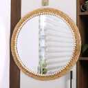 21 Inch Boho Round Hanging Wall Mirror Decorative Rattan Circle Wall Mounted Mirror for Farmhouse, Living Room, Bedroom, Bathroom
