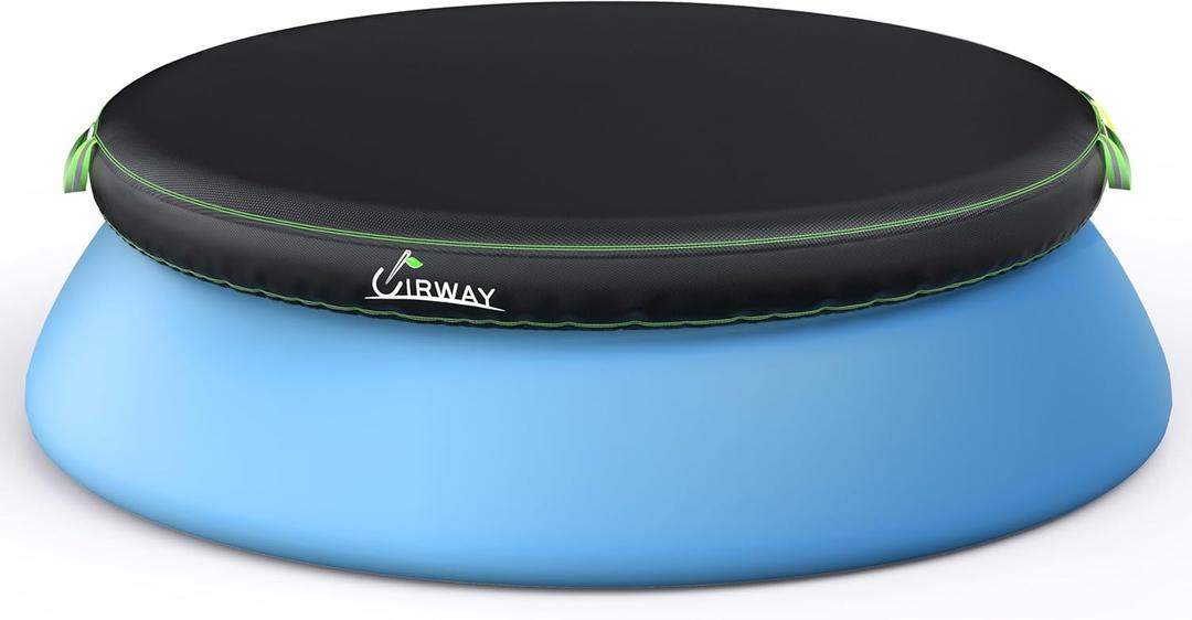 UIRWAY 18FT Round Pool Cover, Inflatable Pool Covers for Above Ground Pools with Elastic Cord - Snug Fit & Easy Installation, Outdoor Swimming Pool Cover with 2 Reflective Strip Handles, Dark Black