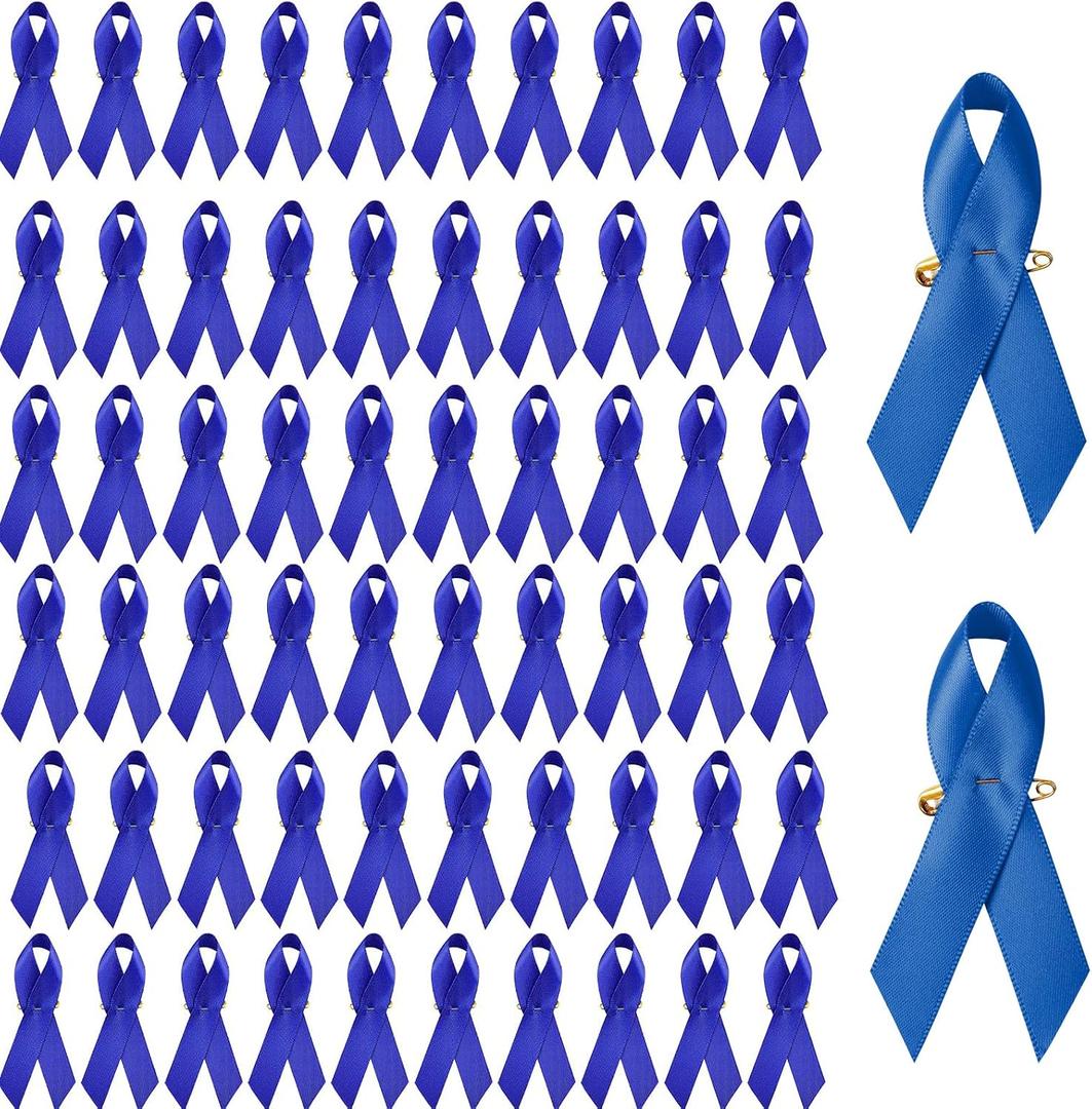 100PCS Dark Blue Awareness Ribbon Pins Blue Ribbons Awareness Pins for Women Girls Campaigns, Support Groups and Fundraisers Charity Event Survivor Campaign Party Favors Supplies
