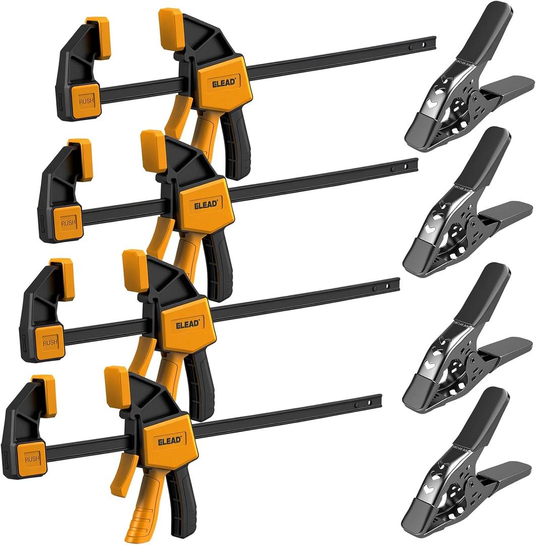 8-Piece Bar Clamps for Woodworking - 4 Pcs 12 inch Bar Clamps with 150 LBS Load Limit, 4 Pcs Heavy Duty Metal Spring Clamps, Quick Release Triggers