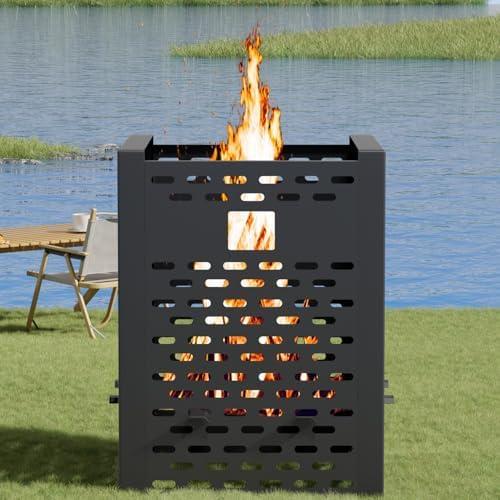 MOOFI 64 Gallon Burn Barrel for Burning Trash Outside Garden Waste Incinerator - Heavy Duty Burn Cage Used to Burn Wood, Yard Debris, Paper, Wood, Leaf, and Cardboard - Bonfire