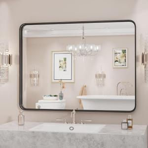 Sweetcrispy Black Metal Framed Bathroom Vanity Mirrors for Over Sink Wall, 30x40 Inch Large Rounded Rectangle Mirror, Modern Decorative for Restroom, Farmhouse, Horizontally or Vertically Hanging