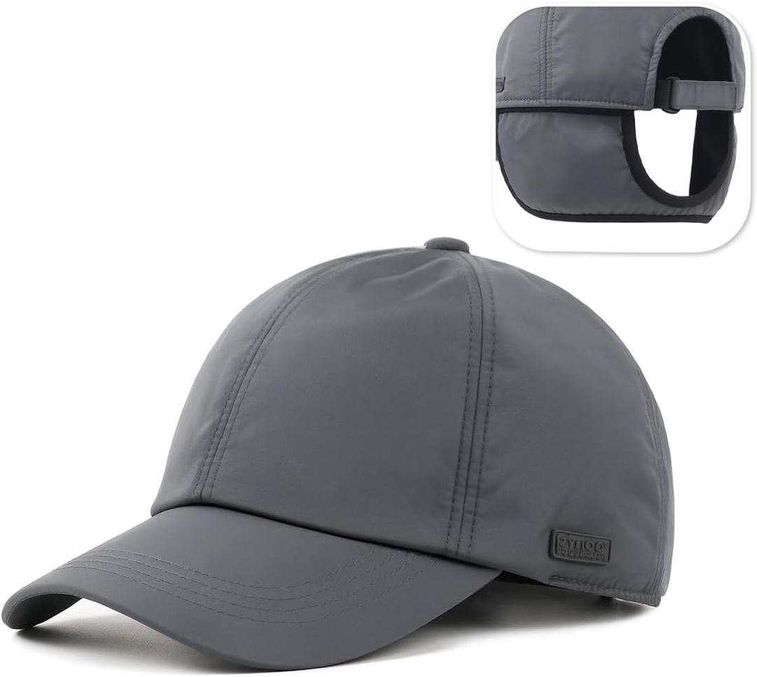 Zylioo XXL Oversized Woolen Baseball Cap Hat,Soft-Structured Winter Ball Cap,Adjustable Warm Dad Cap for Big Heads (Gray-ear Flap)