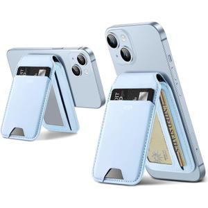 ESR Magnetic Wallet, Compatible with MagSafe Wallet with Adjustable Stand, for iPhone 17/16/15/14/13/12 Series, Not for iPhone 13/12 mini, 3 Card Holder, Vegan Leather, Blue