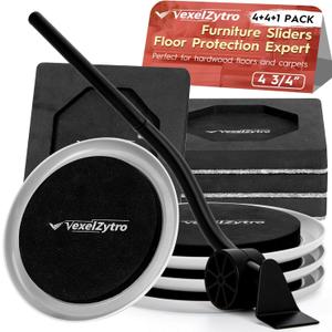 Furniture Lifter Tool + 8pcs 4 3/4" Furniture Sliders for Hardwood Floors and Carpet, Move Heavy Furniture Easily, Reusable Moving Pads, Floor Protectors for Carpet (4.72 Inch (4+4+1Pack))