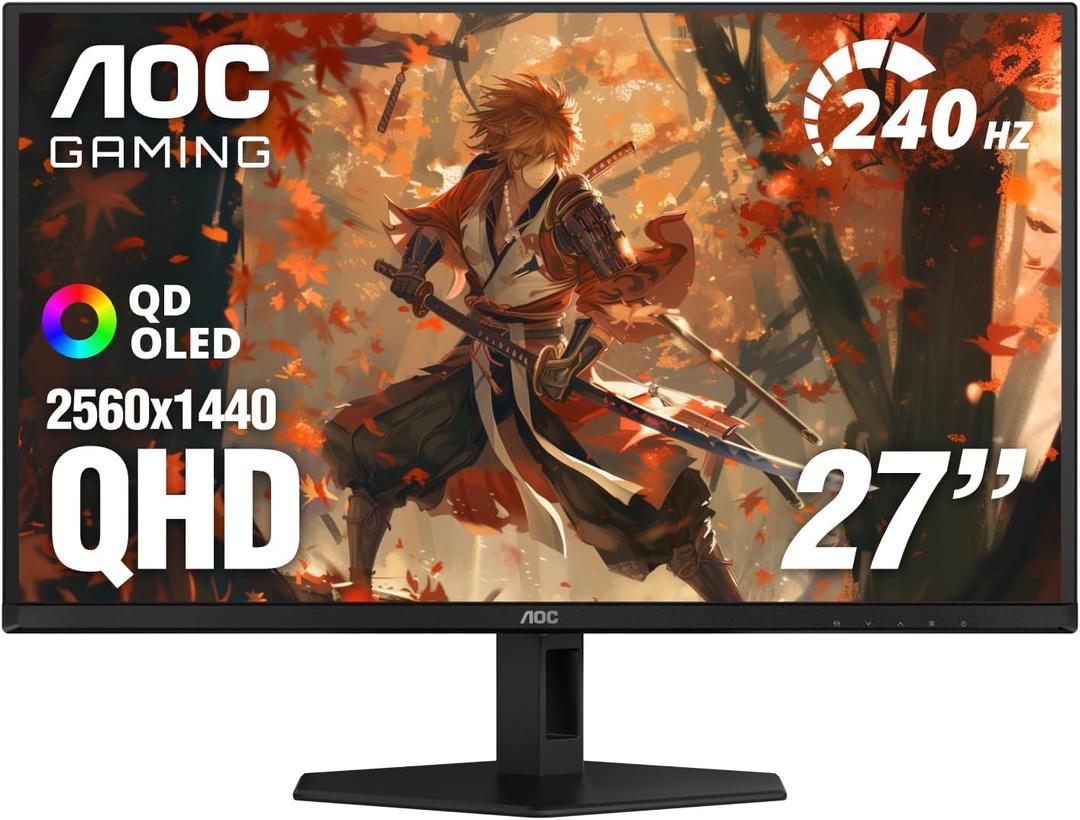 AOC Q27G4ZD 27" QD OLED Gaming Monitor, QHD 2560 x 1440, 240Hz 0.03ms, HDMI 2.0 x2, Display Port x2, G-Sync Compatible, Console Gaming Ready, 3-Year Zero-Bright-Dot