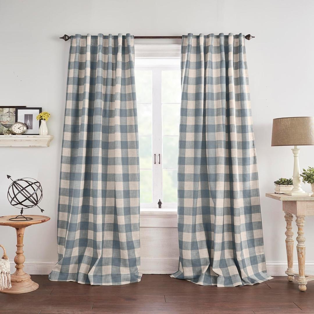 Elrene Home Fashions Farmhouse Living Grainger Buffalo-Check Blackout Window Curtain, Living Room and Bedroom Drape with Rod Pocket Tabs, 52" x 84", Chambray, 1 Panel (52"W x 84"L (Pack of 1))