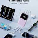 Power Bank, 15000mAh Portable Charger with Built in Cable, 22.5W Fast Charging, 6 Outputs, Slim Travel Essential Battery Pack with LED Display, Compatible with iPhone 17/16/15/14/13, iPad Purple
