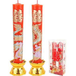 HannaFires 2PCS Chinese Wedding Dragon & Phoenix Red Candles Pairs – Traditional Double Happiness No-Smoke Ceremony Candles for Bridal Room or Wedding Décor, Classic Double Happiness Candle