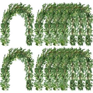 Yunlly 135ft Artificial Faux Greenery Garland Willow Leaves Vines Hanging Willow Vines Leaf Garland for Indoor/Outdoor Wedding Party Decor Wedding Table Centerpieces (Green,24 Pack)