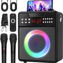 Karaoke Machine for Adults, Portable Bluetooth Speaker with 2 Wireless Microphones and Lights Show, Karaoke Speaker with Bass & Treble, Supports for TWS,USB,FM,REC,AUX in,TF Card for Party/Meeting