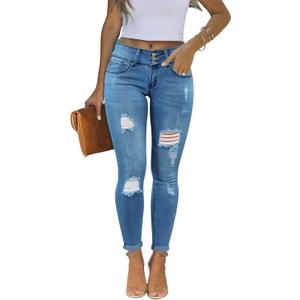 KUNMI Women's Skinny Ripped Trendy Jeans Distressed Stretchy Denim Pants (16, J004-blue)