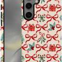DAIZAG Case for Samsung Galaxy S24,Christmas Tree Ribbon Bow Phone Case Durable Frosted Double-Layer Protection Cover for Women Girl