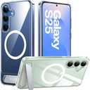 TORRAS Strong Magnetic & Seamless Stand for Samsung Galaxy S25 Case, Fit for MagSafe, MilGrade Drop Protection, Adjustable Kickstand for Samsung Galaxy S25 Case, AntiYellowing Diamond Clear