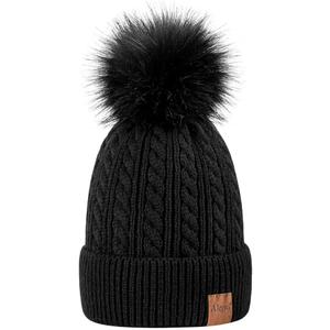 Alepo Womens Winter Beanie Hat, Warm Fleece Lined Knitted Soft Ski Cuff Cap with Pom Pom