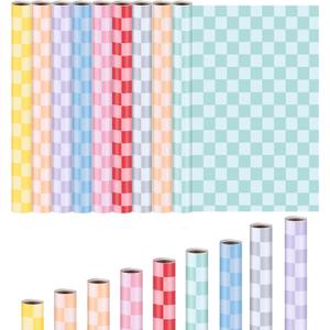 Perkoop 9-pack pastel checkerboard bulletin board paper roll 4x12 ft feed resistance colorful paper for classroom