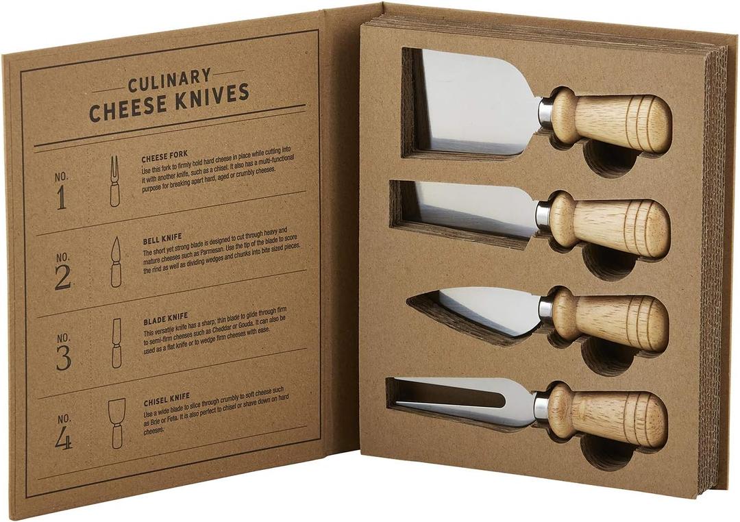 Santa Barbara Design Studio Gift Set Kitchen Essentials TableSugar Kraft Cardboard Book Gift Box, 4-Pieces, Cheese Knives