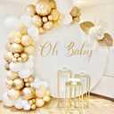 7.2FT Round Backdrop Cover White Round Arch Cover and Oh Baby Decal Sign - Adjustable Spandex Circle Arch Backdrop Cover for Birthday Party, Baby Shower, Wedding Decorations