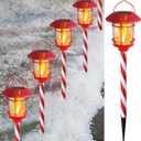 Dynaming 6 Pack Christmas Solar Flame Garden Lights Outdoor, Dual Use Flickering Flame Torch Candy Cane Pathway Marker, Xmas Hanging Lantern Lights, Waterproof & Auto On/Off for Patio Walkway Driveway (Red and White)