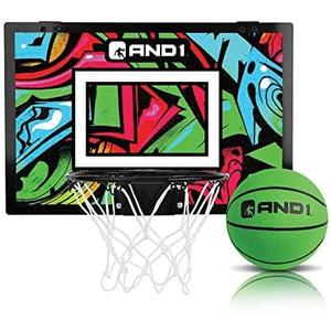 AND1 Over the Door Mini Basketball Hoop: 18x12 Shatterproof Backboard, 2 Mini Basketballs, and Hand Pump Included- Ultimate Indoor Basketball Accessory for Kids and Adults, No Tools Required