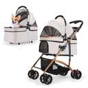 3-in-1 Foldable Pet Stroller for Medium Dogs & Cats up to 50lbs Detachable Carrier & Car Seat with Storage Basket, 5 Lockable Wheels All-Terrain Design for Jogging, Walking, and Travel (Grey)