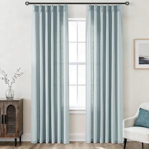 Dusty Blue Pinch Pleated 84 inch Long Linen Curtains 2 Panels Set for Living Room Track System Curtains Neutral Modern Elegant Light Filtering Semi Sheer Linen Blend Pinch Pleat Drapes 84 Length