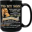 Shqiueos Valentines Day Gifts for Son from Mom-to My Son Lion Mug, Son Birthday Gifts from Mom, I Love You Son, Inspirational Father's Day Christmas Gift for Kids Men Son Adult (15oz)
