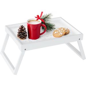 Bamboo Bed Tray for Breakfast with Folding Leg, Breakfast Trays for Eating, Bed, Sofa, Bed, Snacking or Working, Laptop Desk Snack Tray (White)