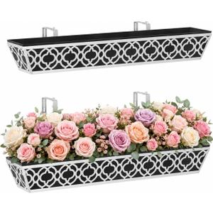 LAWYAMAI 2 Pack 24 Inch Railing Planter Boxes with Adjustable Brackets & Non-Woven Liner, Deck Window Hanging Flower Box for Balcony, Fence, Patio, Outdoor Garden, Gray