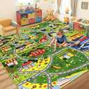 OGPJKEQR Pack 2 Car Rug Play Mat 59x31.49 lnches - Car Train Rugs Playroom Mat, Kids Rugs for Bedroom Road Rug with City Map Design Kid Room Decor