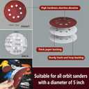 120 PCS 5 Inch 8 Hole Red Round Sandpaper, 60 80 100 120 150 180 220 240 320 400 600 800 Grit Sanding Discs, Hook-and-Loop Abrasive Sander Paper for Random Orbit Floor,Drywall Sander