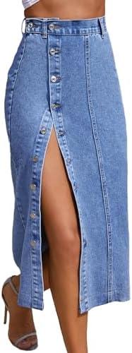 Nihsatin Women's Button Front Split Denim Midi Skirt High Waist Slim Fit Pencil Skirt, Size L Nihsatin Women's Button Front Split Denim Midi Skirt High Waist Slim Fit Pencil Skirt, Size L