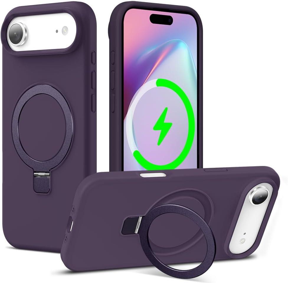 ZHK Liquid Silicone Designed for iPhone Air Case with Magnet Stand, [Precise Camera Lens Protection][Mil-Grade Drop Shockproof][Soft Anti-Scratch Microfiber Lining] Slim Fit Cover, Purple (iPhone Air 6.5 inch)