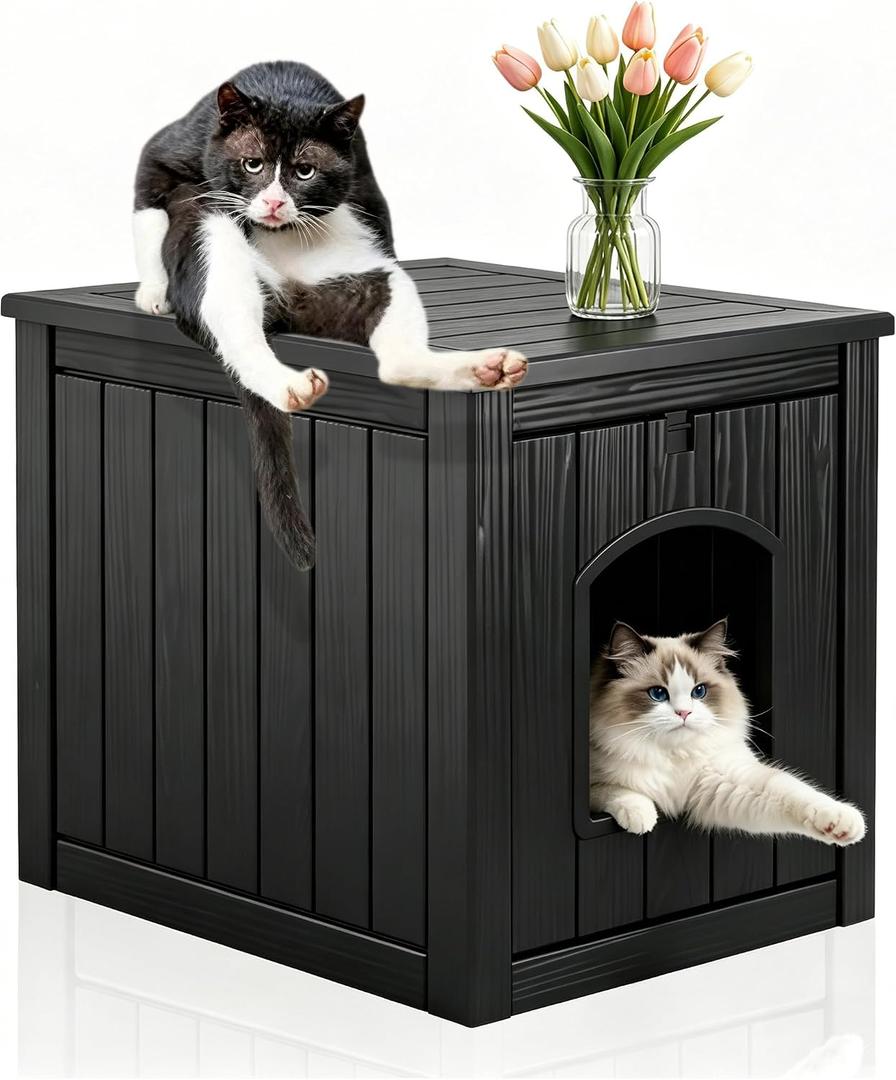 Outdoor Cat House Weatherproof, Resin Durable Cat House Condos for Outdoor & Indoor Cats Easy to Clean & Assemble Cat Shelter