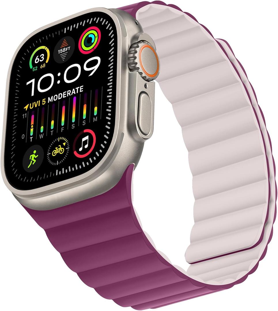 Compatible with Apple Watch Band 49 46 45 44 42mm Double Sided Wearable Silicone Magnetic Strap for iWatch 3 (42/44/45/46/49, Wine/Pink)