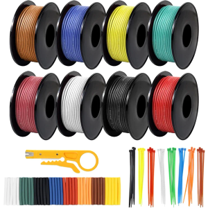 22 AWG Stranded Wire Spool, 16.5ft Each in 8 Colors - Silicone Electrical Tinned Copper Wire, 22 Gauge Flexible Hook Up Wire Kit for DIY, Automotive, Home, and Power Wiring