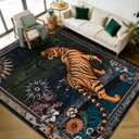 Yinhua Tiger Rug 8x10, Boho Washable Living Room Rug Non Slip, Large Vintage Soft Animal Print Floor Carpet, Low Pile Bohemian Rugs for Bedroom Dining Room Under Table Home Office