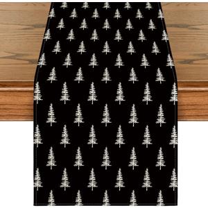 Artoid Mode Black Xmas Tree Christmas Table Runner, Seasonal Winter Kitchen Dining Table Decoration for Home Party Decor 13x72 Inch